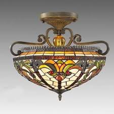 Real Stained Glass Tiffany Style Glass Semi Flush Ceiling Light Glass Ceiling Lights Ceiling Lights Semi Flush Ceiling Lights