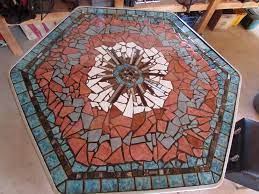 Mosaic Table Top Made On A Plywood Backing To Replace A Glass Top Table That Was Broken In A Wind Storm Mosaic Tile Table Dining Table Marble Mosaic Table Top