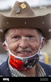 Republican State Central Committee candidate Jack Etheridge attends the  rally while wearing a facemask. Vice President Mike Pence stops in  Columbus, Ohio to hold a rally at a local company Savko &