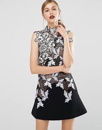 Black And White Self Portrait Dress Image 1 Of Self Portrait Lace Lila Patchwork Mini Dress Robe Courte Robe Mode