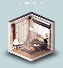 Digital Interiors Design And Modern Nomads Illustrations Isometric Art Isometric Design Isometric Room