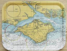 Nautical Seaside Solent Chart Tray Large