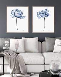 Botanical Wall Art Master Bedroom Wall Decor Over The Bed Above Bed Decor Botanical Poster Rustic Navy Blue Wall Art Set Of 2 Peony Flower Blue Wall Art Wall Art Master