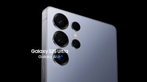 2 Galaxy S25 Ultra in Titanium Silverblue slide across each other, one in  rear view and one in front view. The Galaxy S25 Ultra in front view shows a  Now Brief notification with the words, Get ...