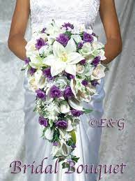Real touch turquoise aruba callas, purple picasso and purple blue orchids silk wedding bouquet. Cascading Bouquet Cascading Wedding Bouquets Flower Bouquet Wedding Cascading Bridal Bouquets