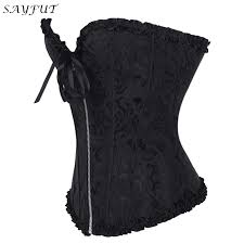 Us 10 51 15 Off Sayfut Fashion Womens Black Zipper Front Bustier Corset Top Plus Size Overbust Lace Up Boned Renaissance Waist Trainer Corselet In