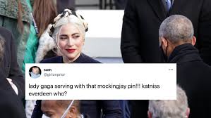 Hunger games is a beloved series of both books and movies. These Tweets About Lady Gaga S Mockingjay Brooch At The 2021 Inauguration Are Full Of Questions