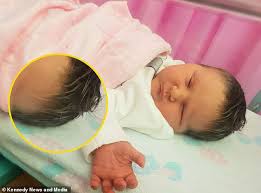Other babies particularly preemies are born with their lanugo which usually falls out within the first few weeks and is replaced by vellus hair which is finer and harder to see. Baby Girl Is Born With Natural Blonde Highlights In Her Dark Hair Daily Mail Online