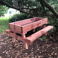 Picnic Table Bird Feeder Hand Made From Cedar Wood Etsy Wood Bird Feeder Wooden Bird Feeders Diy Picnic Table