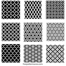 Black And White Wall Stencil Designs Geometric Motifs Repeating Pattern Vectors Freepatternsarea Wall Pattern Design Geometric Stencil Geometric Pattern Design