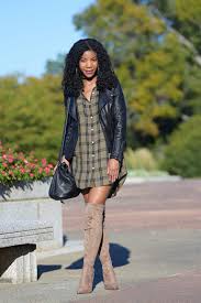 Green Black And Brown Outfits Target Green Plaid Shirtdress Topshop Leather Jacket Boohoo Taupe Otk Boots Black Forever Green Shirt Dress Black Leather Jacket Outfit Black Women Fashion