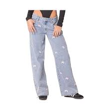 Edikted Women's Lucille low rise satin bow jeans