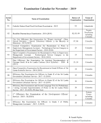 2019 November Exam Calendar Department Of Examination