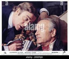 MICHAEL CAINE as Milo Tindle and LAURENCE OLIVIER as Andrew Wyke in SLEUTH  1972 director JOSEPH L. MANKIEWICZ play and screenplay Anthony Shaffer  music John Addison production design Ken Adam costume design
