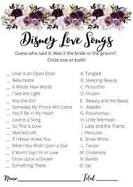 Disney Love Songs Bridal Shower Game Free Printable Disney Themed Bridal Shower Bridal Shower Brunch Bridal Shower Games