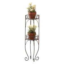 2 tier 75cm metal tall plant pot stand flower display shelf rack outdoor indoor. Wrought Iron Plant Stand