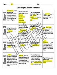 Virginia Studies Daily Review Worksheet 1 And Key Vs 2 Virginia Studies Daily Review Social Studies Lesson