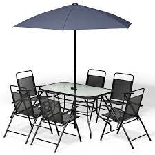 By hanover (31) sanibel 48 in. 8pcs Patio Garden Set Furniture 6 Folding Chairs Table With Umbrella Gray New Walmart Com Walmart Com