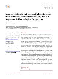 Pdf Leadership Crisis In Decision Making Process With Reference To Declaration Of Republic In Nepal An Anthropological Perspective