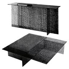 Clear tempered glass tabletop with beveled edge. Set Of Sestante Black Glass Coffee Table And Console For Sale At 1stdibs