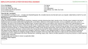 Industrial Engineer Application Letter