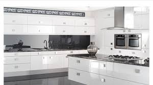 Black Mirror Splashback Black Bench Top With All White Cupboards And Draws White Modern Kitchen Contemporary Kitchen Cabinets Modern Kitchen Cabinet Design