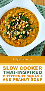 Slow Cooker Thai Inspired Butternut Squash And Peanut Soup Kalyn S Kitchen Recipe In 2020 Easy Slow Cooker Recipes Vegetarian Crockpot Recipes