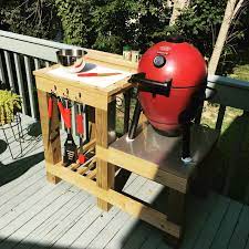 Nice Little Bbq Stand I Made For Our Acorn Grill Bbq Table Bbq Stand Diy Outdoor Kitchen