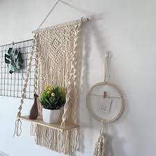 Edith susana amador donoso madera corte láser. New Bohemian Hand Woven Tapestry Decoration Rack Diy Wall Hanging Tapestry Storage Shelf Bedroom Living Room Macrame Home Decor Decorative Shelves Aliexpress