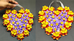Diy Paper Heart Wall Hanging Easy Paper Flower Wall Decoration Ideas Paper Flowers Craft Paper Flower Wall Paper Flowers