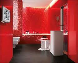 A bright red bathroom fully clad with tiles including the bathtub is a bold idea for a kid a bright red bathroom fully clad with tiles including the shower space and vanity, with white appliances and white towels a bright red bathroom with white marble tiles, a white sink, mosaic tiles on the floor and potted plants to refresh the space Modern Wall Tiles In Red Colors Creating Stunning Bathroom Design Bathroom Red Bathroom Colors Red Bathroom Accessories