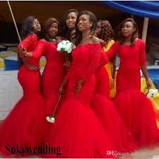 2019 Lace Plus Size South African Style Bridesmaid Dresses Lace Up Red Tulle Mermaid Nigeria Red Bridesmaid Dresses Tulle Bridesmaid Dress Wedding Evening Gown