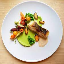 Thyme Butter Seared Dentex Pea Puree Poached Carrot Roasted Beetrot Blistered Tomatoes Garlic Red Wine Gourmet Food Plating Food Plating Food Presentation