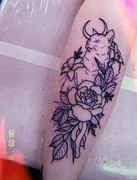 Tattoo Flowers Cat Moon Borisdanel Tattoos Cat Flower Tattoo Cat With Flowers Tattoo