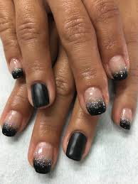 Black And Glitter Nails Black And Silver Glitter Ombre Gradient French Gel Nails With Matte Black Accent Gel Nails French Gel Nails Glitter Gel Nails