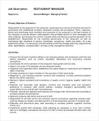 Restaurant Manager Job Description Restaurant Management Job Description Template Job Description