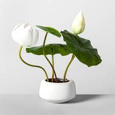 Get The Look Artificial Lotus Plant In Pot Lotus Plant Plants Faux Flower Arrangements