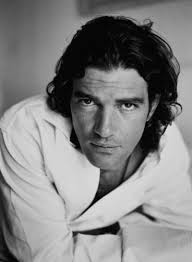 Banderas sports medium length, naturally curly black hair. Antonio Banderas Black White Celebrity Photographs Actors Celebrities Male Celebrities