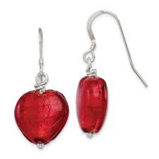 Crafted in 14k gold, each hoop earring features a puffed heart charm that. Quality Gold Sterling Silver Red Murano Glass Heart Dangle Earrings Barclay S Jewelers