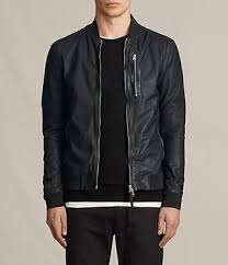 Allsaints Kino Leather Bomber Jacket In Slate Grey Modesens Black Leather Jacket Men Leather Bomber Jacket Leather Jacket Men