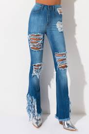 The Night Sky Distressed Flare Jeans In 2020 Light Blue Denim Denim Flares Flare Denim Jeans