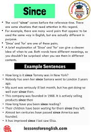 Uses Since In A Sentence Definition And 8 Example Sentences With Since The Word Since Comes Before The Refe Sentences Learn English Vocabulary Learn English
