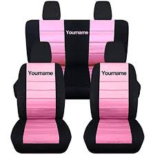 Black And Pink Car Seat Covers 2011 2017 Jeep Wrangler Jk 2 Tone Seat Covers With Your Name Text Black Sweet Pink Full Set Front Rear 2 Jeep Wrangler Jk Pink Jeep 2017 Jeep Wrangler