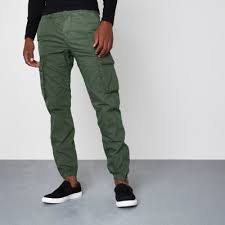River Island Mens Khaki Green Cargo Jogger Pants Mens Jogger Pants Jogger Pants Pants