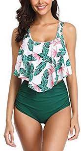 Eomenie Women S Two Piece High Waisted Flounce Strappy Tankinis For Women Tummy Control Bathin Swimsuits High Waisted Bathing Suits Tankini Girls Bathing Suits
