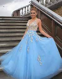 Light Blue Prom Dresses Tulle Prom Gown Applique Prom Dress Formal Evening Dress Formal Women Dress Light Blue Prom Dress Prom Dresses Blue Prom Gown