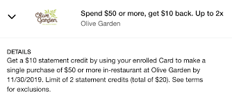 He did it while wearing his olive garden uniform and name tag, though, so it didn't take police long to track him down. Expired Amex Offers Olive Garden 10 Back On 50 Purchase 2x Doctor Of Credit