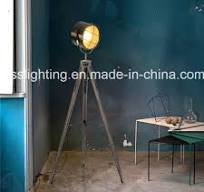 Vintage Spotlight Shape Wood&Steel Tripod Standing Floor ...