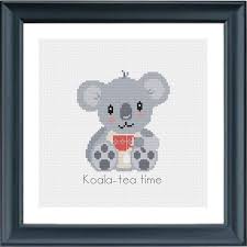 Cross stitch is a fast and fun way to add some color and your own handmade touch to baby's things. Modern Cross Stitch Pattern Koala Koala Pun Koala Tea Time Pdf Instant Download Kreuzstichbuchstaben Kreuzstich Bugelperlen