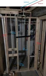 The plumbing system is a manabloc manifold serving pex hot and cold water lines, with a separate line for each fixture's hot and cold supply. Hot And Cold Water Out Of Same Pipe Doityourself Com Community Forums